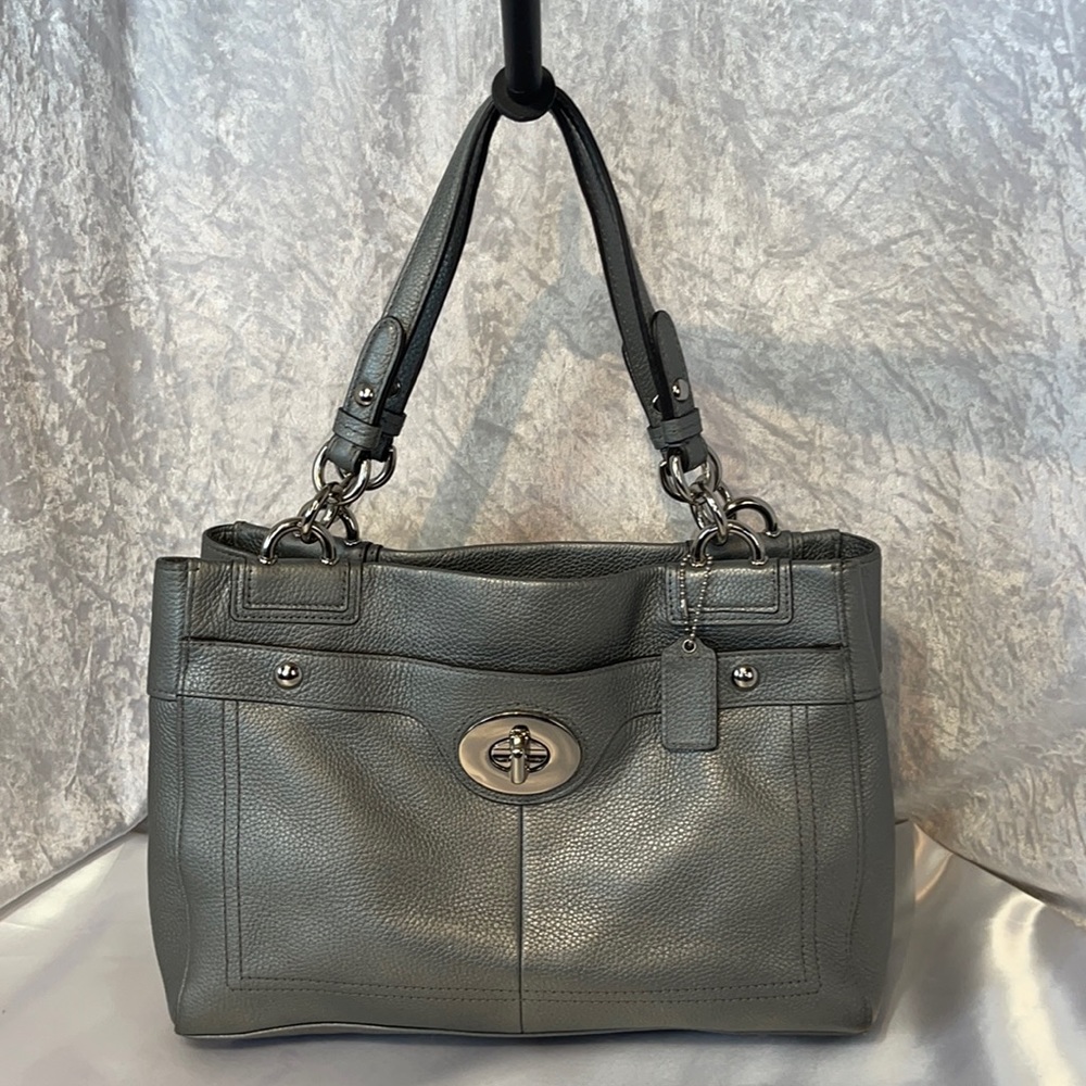 Coach Penelope Silver Leather Turnlock Handbag